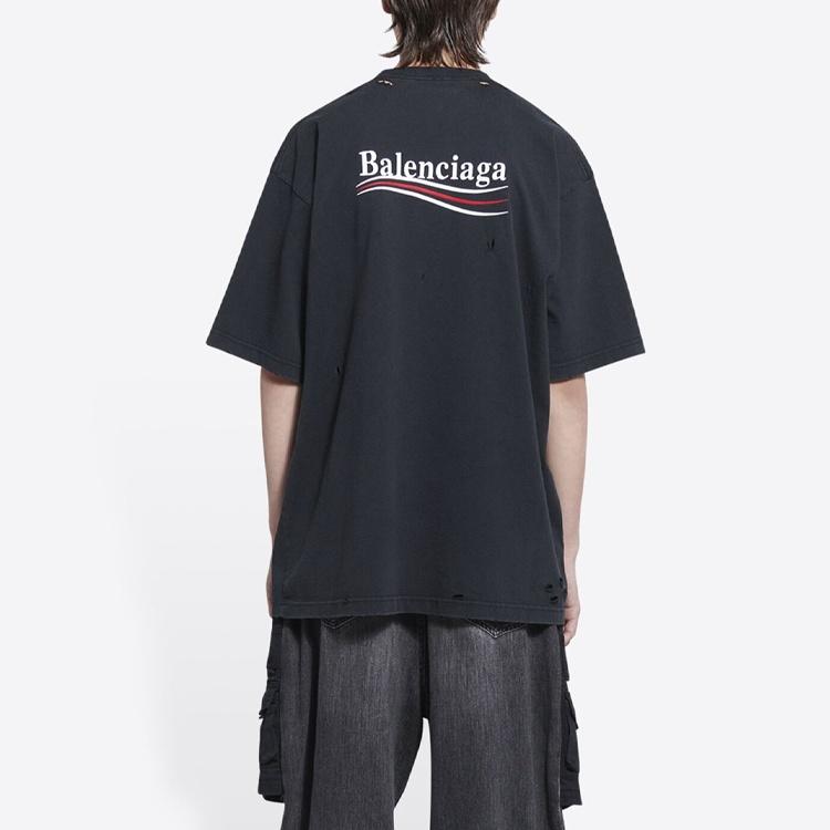 Balenciaga Political Campaign T-shirt Large Fit 'Washed Black' Men's 641675TKVJ19034