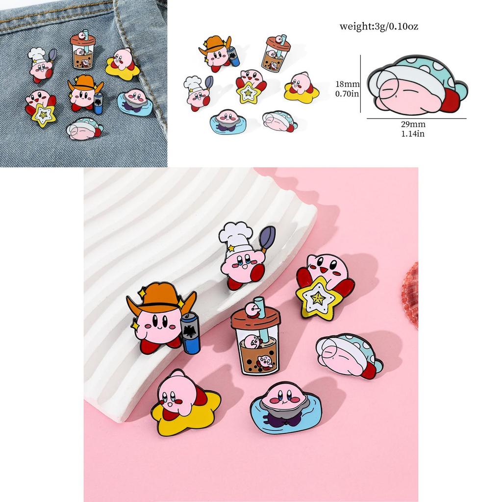 Cute Cartoon Kirby Brooch Creative Alloy Milk Tea Cup Cowboy Kirby Bag Accessory Pin