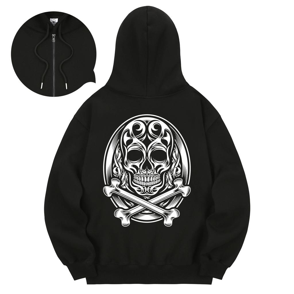Kan6312 Khzb0021 Celtic Skull Fleece-Lined Zip-Up Hoodie Black