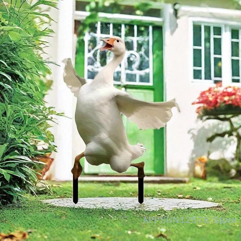30*45cm Gans Acryl Gartenstecker Niedliche Gans Statue Gartendekorationen Rasen Topfpflanzendekoration Blumentopf Verzierung