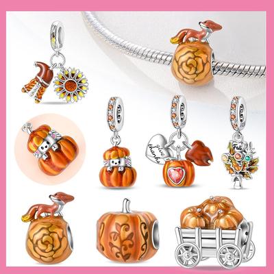 Neu in der Erntezeit Kürbisanhänger Perlen Passend für Original Armband Kupfer Damen Halskette DIY Anhänger Feiner Schmuck Geschenke