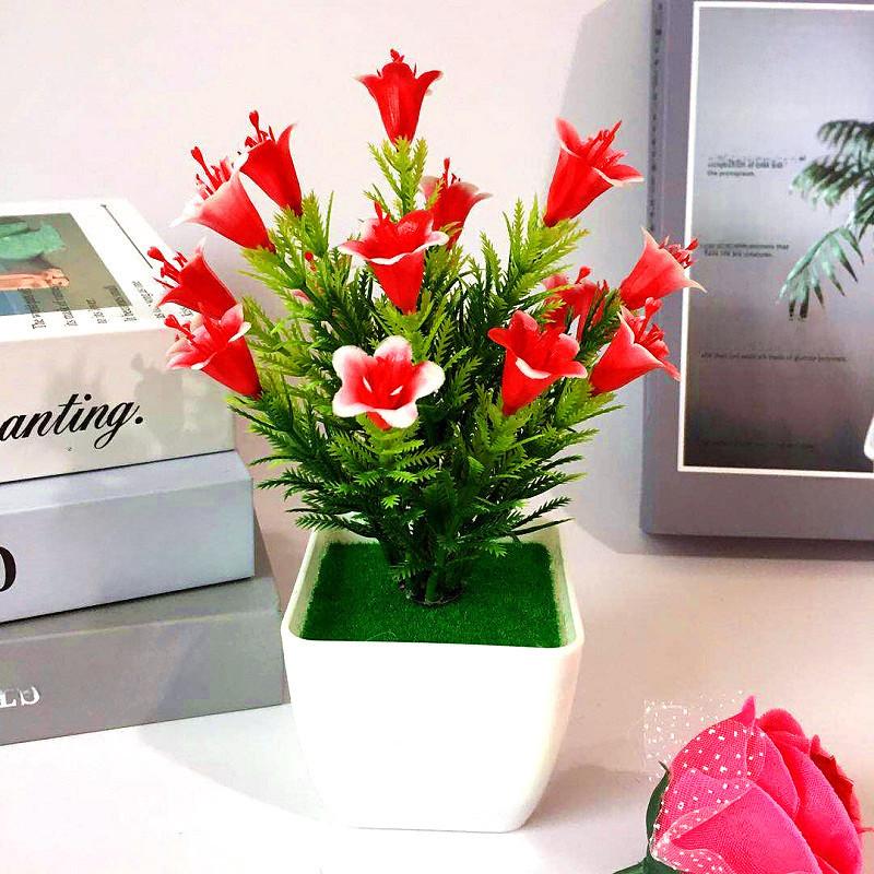 Lily Simulated Bonsai Potted Plant Arrangement For Living Room Or Workspace