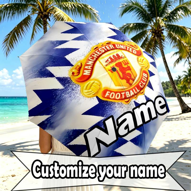 Custom Name Personalized Manchester United F.C Print Umbrella, Auto Open Close, 8‑Rib Sturdy Frame, Commute Camping Hiking Use, Birthday Gift