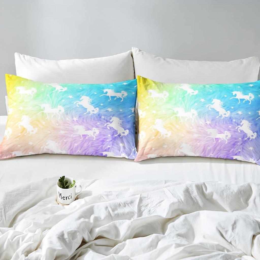 Color Cartoon Unicorn Pattern Bed Hat Four-Piece Bedding Set Bedroom Dormitory Bedding Decoration