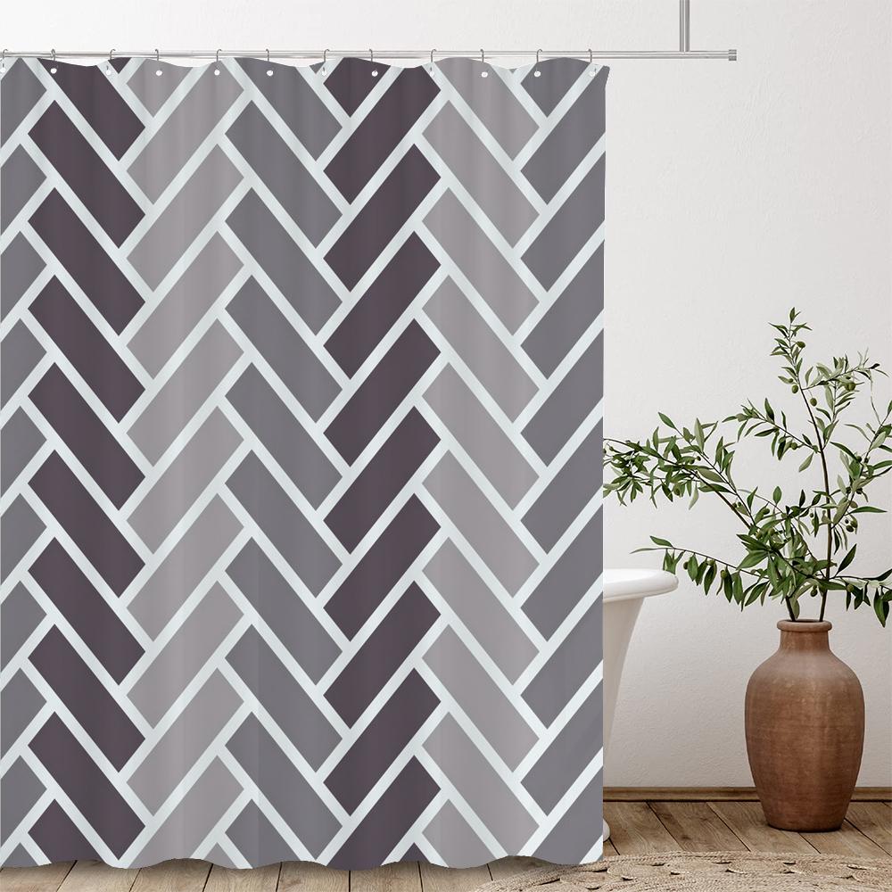 Modern Stripe Geometric Shower Curtains Waterproof Fabric Bath Curtains For Bathroom Bathtub Large Wide Bathing Cover With Hooks