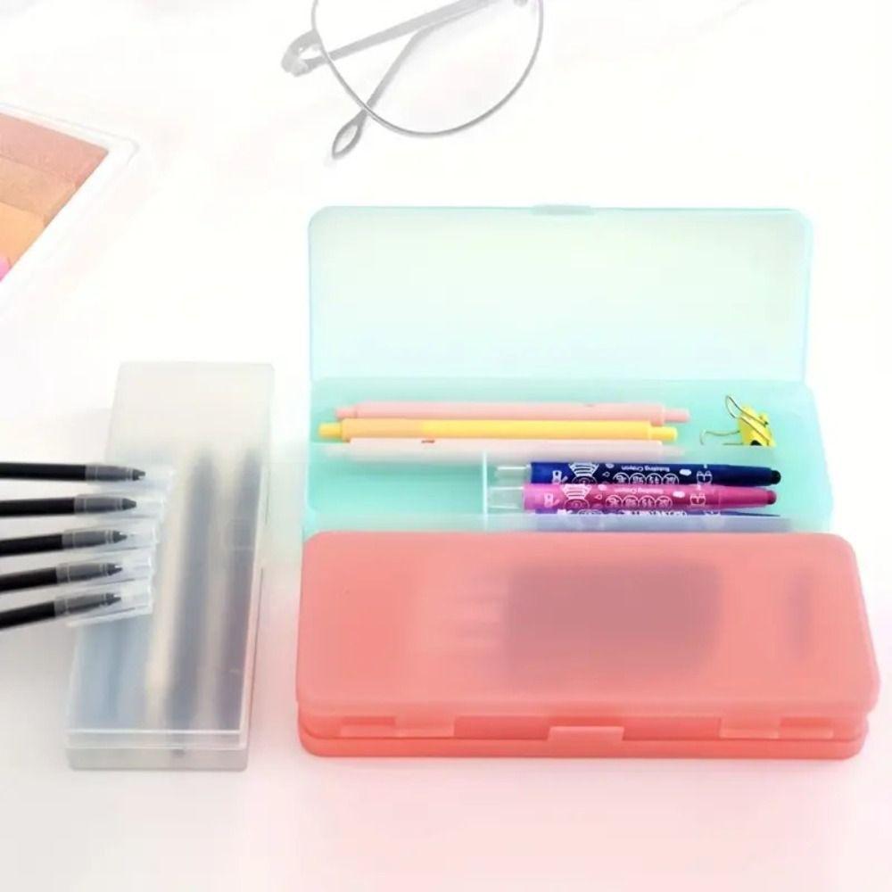 Macaron Transparent Pencil Case Plastic Simple Pen Case Durable Dual-Layer Pencil Box  Stationery