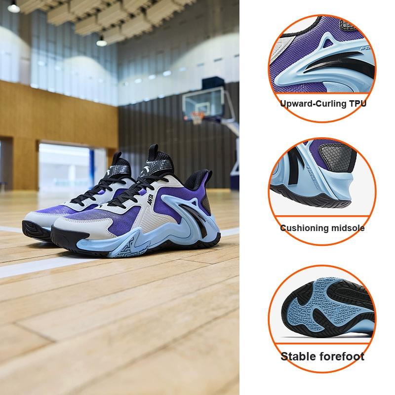 Anta Kids Air Space Comfortable Sports Shock Absorbing Wear Resistant Low Top Basketball Shoes Kids Basketball Shoes White Purple Black A312421106-1