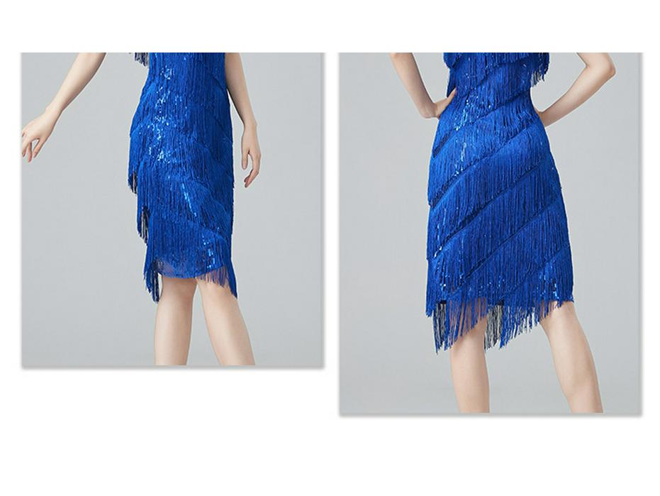 Pailletten-Quasten Latein-Tanz-Set: V-Ausschnitt Spaghettiträger Kleid für Bühnenauftritte und Wettbewerbe