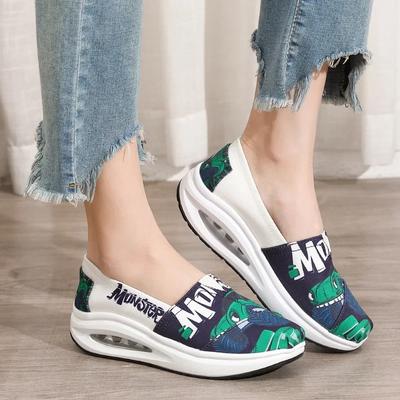 Fashion Sneakers Women Fashion Printing Canvas Shoes Autumn Wedge Platform Casual Sport Shoes Female Outdoor Rocking Shoes Zapatillas