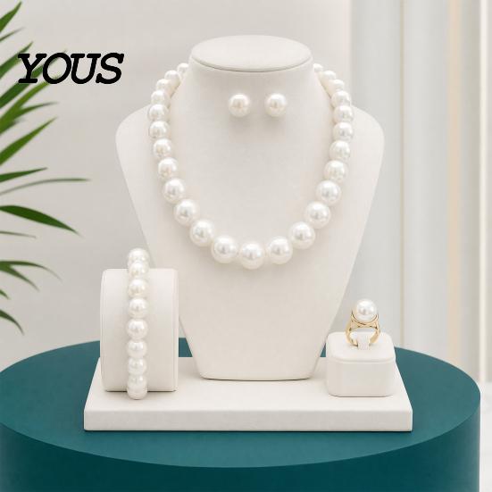 Wedding Necklace Earrings Bracelet 3Pcs/Set Imitation Pearls Jewelry Set, Adjustable Length Choker with Ear Studs White Dress Set And Bracelet,