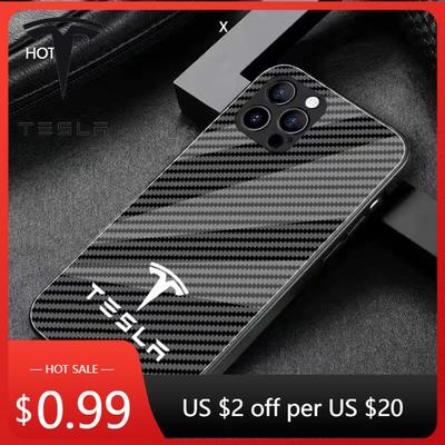 Autocollant de voiture Motif Fibre de Carbone Tesla Pour Coque de Téléphone Tesla pour iPhone 16 Pro 11 12 Mini 13 14 Pro 15 Pro Max 7 8 Plus XR XS MAX