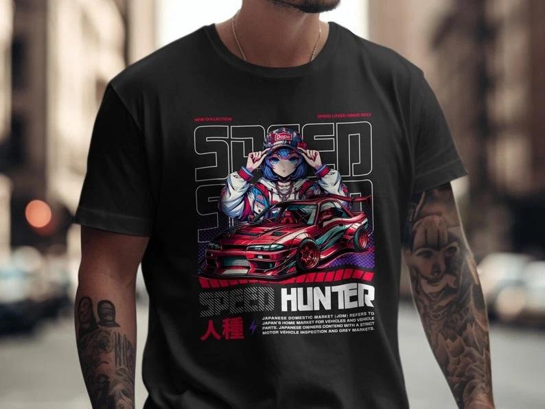 Anime Girl JDM Car T-Shirt, Japanese Racing Culture Streetwear For Men XXXXL