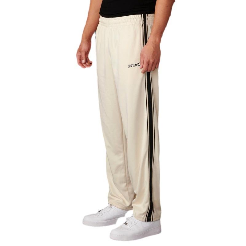YOUNGLA Men's Patchwork Stripe Track Pants - Casual Embroidered Gym Sportswear