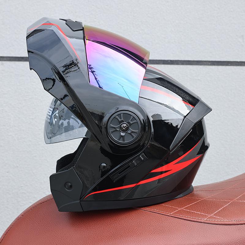 ORZ Open Face Helmet Men's and Women's Four Seasons Dual Mirror Electric Bicycle Full Helmet Tail Wing