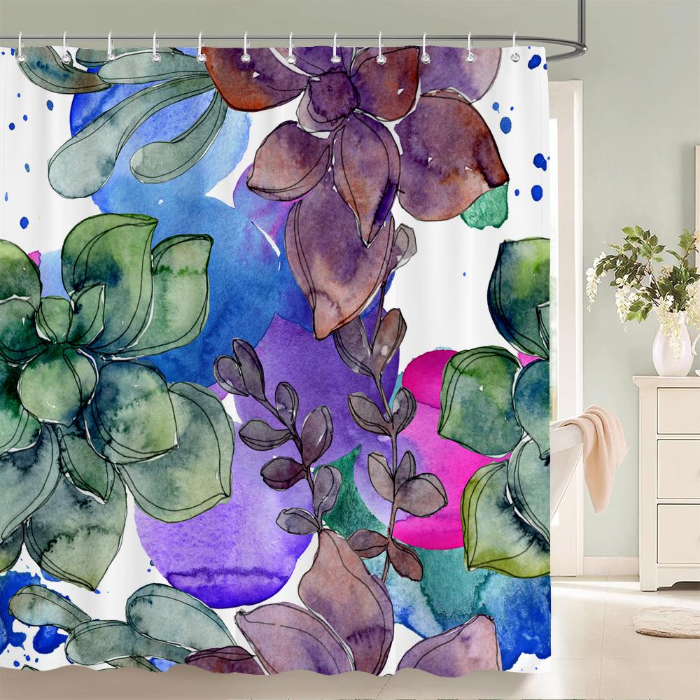 European Retro Flower Printed 3D Bath Curtains Waterproof Polyester Fabric Washable Bathroom Shower Curtain Screen With Hooks