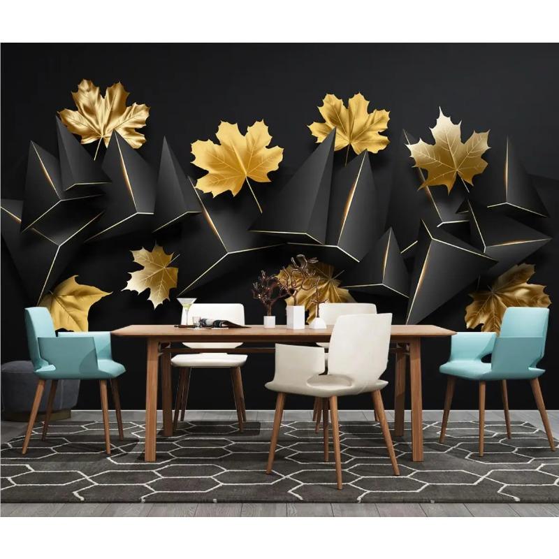 Golden Tropical Plant Leaf Wallpaper Geometric Mural Living Room Bedroom Wallpaper Home Decoration