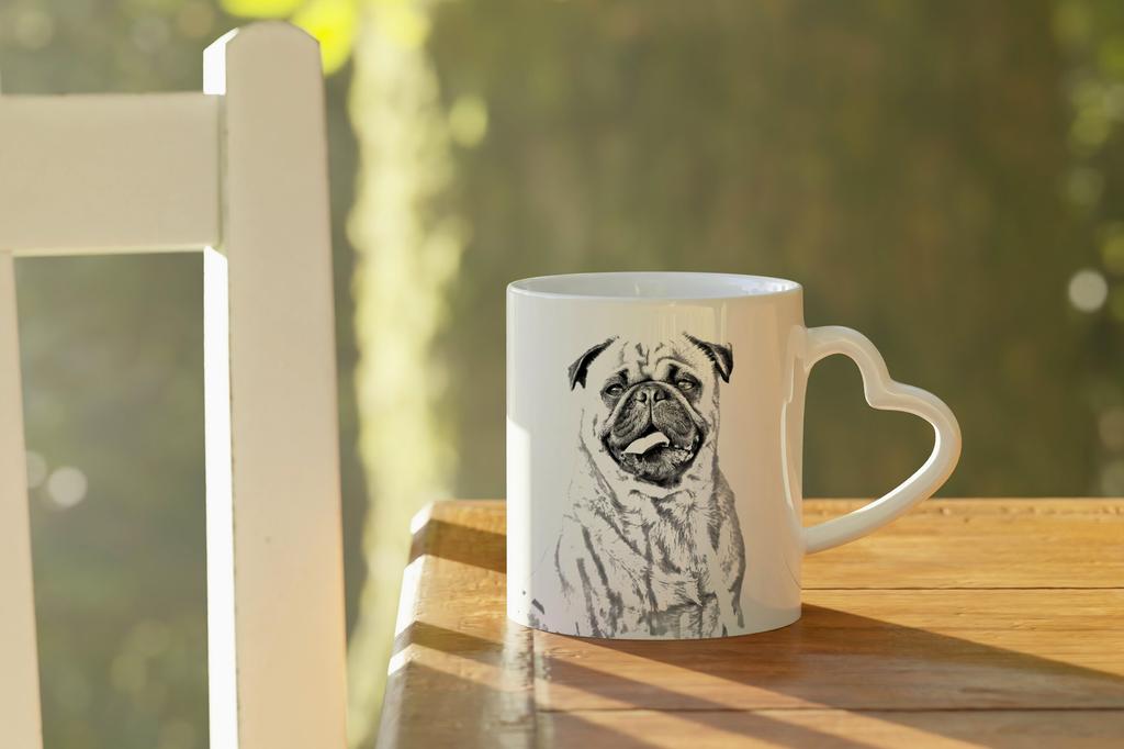 Pug - cup with a dog, adorable cup with a heart-shaped handle, universal gift from the Art-Dog brand