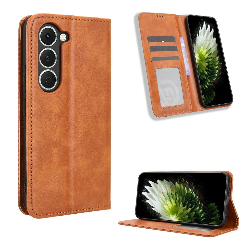 

For TECNO Spark 40 Pro 4G Leather Case Wallet Stand Retro Texture Phone Cover Brown