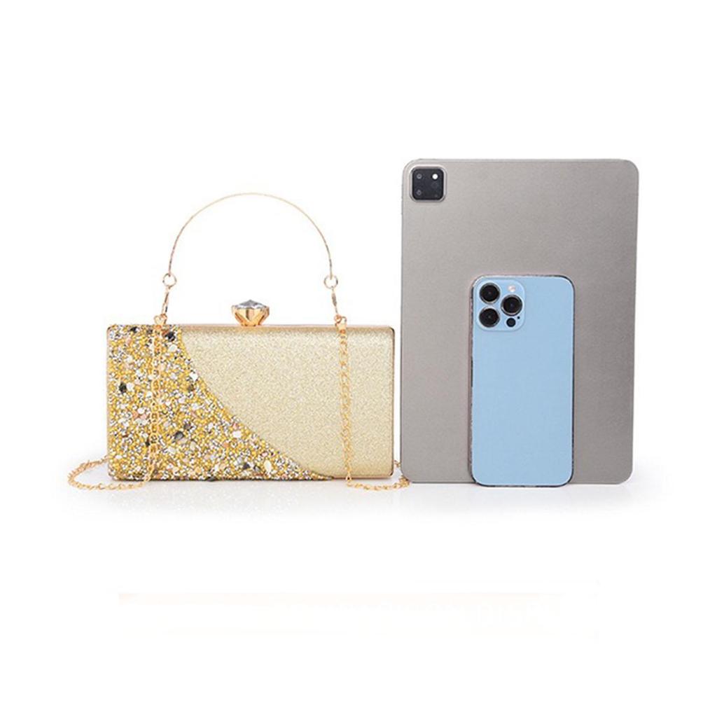 Borsa da sera da donna con strass intarsiati, texture di alta gamma, borsa a tracolla con catena per abito da sera