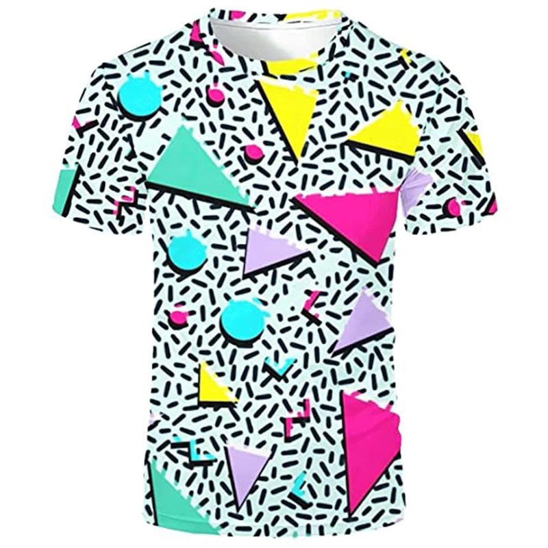80s 90s 3D Print T-Shirts Men Hip Hop Short Sleeve T Shirt Neon Disco Party Costume Oversized Tees Harajuku Y2k Top Kid Clothing