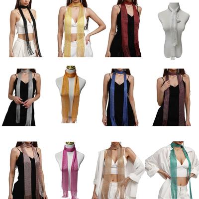 Shinning Sheer Scarf for Female Proms Party Lightweight Lace Tassels Scarf for Female Wedding Travel Decorative Scarf