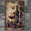 Metal Wall Art Vintage Wine Grape Poster Kitchen Decor Green Leaf 20x30cm