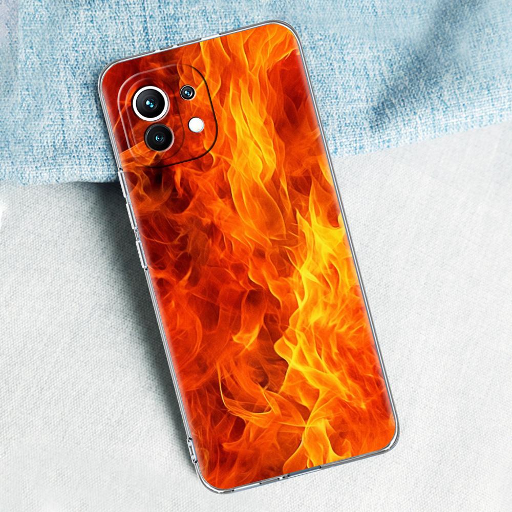 Phone Case For Xiaomi Mi 15 14 13 12 11 Lite 15T 13T 12T Pro Poco X7 X6 X5 Pro 5G X3 NFC F7 F6 F5 Clear Cover Flame Pattern