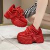 Fashion New Women Platform Sneakers Spring Autumn 8cm Chunky High Heels Bling Red Ladies Wedges Casual Dad Shoes Leather Sports Sneakers