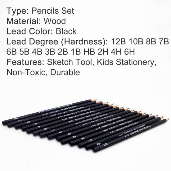 14Pcs Painting Pencils Professional Sketch Tool Portable 6H-12B Drawing Pencil Set for Sketching