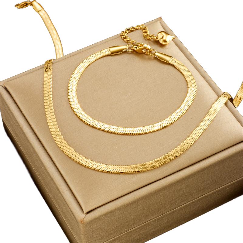 Italy Style Neutral Simple Gold-plated Printed Stainless Steel Blade Chain Necklace Bracelet Jewelry Sets for Women