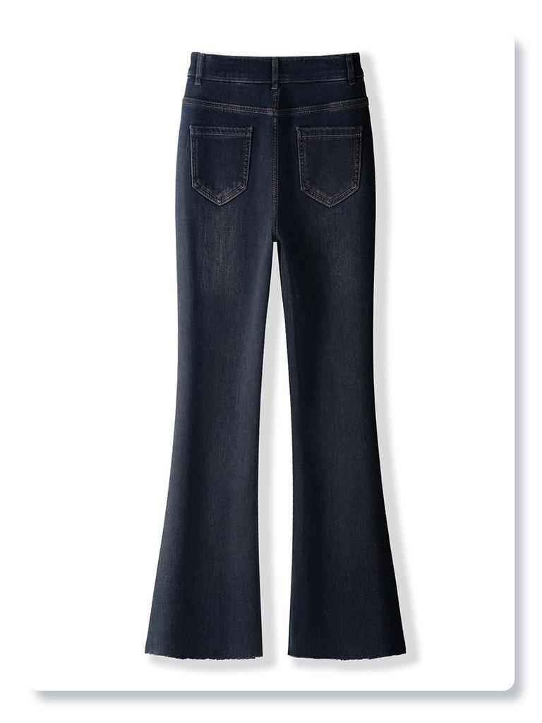 Women's Petite High-Waist Blue Micro-Flared Velvet Jeans - 2024 Autumn/Winter Collection
