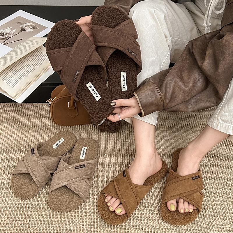 Mao Mao Slippers Women's Fashion Outer Wear 2025 New Retro Muffin Ugly Cute Flat-bottomed Cotton Slippers Lazy One-word Slippers
