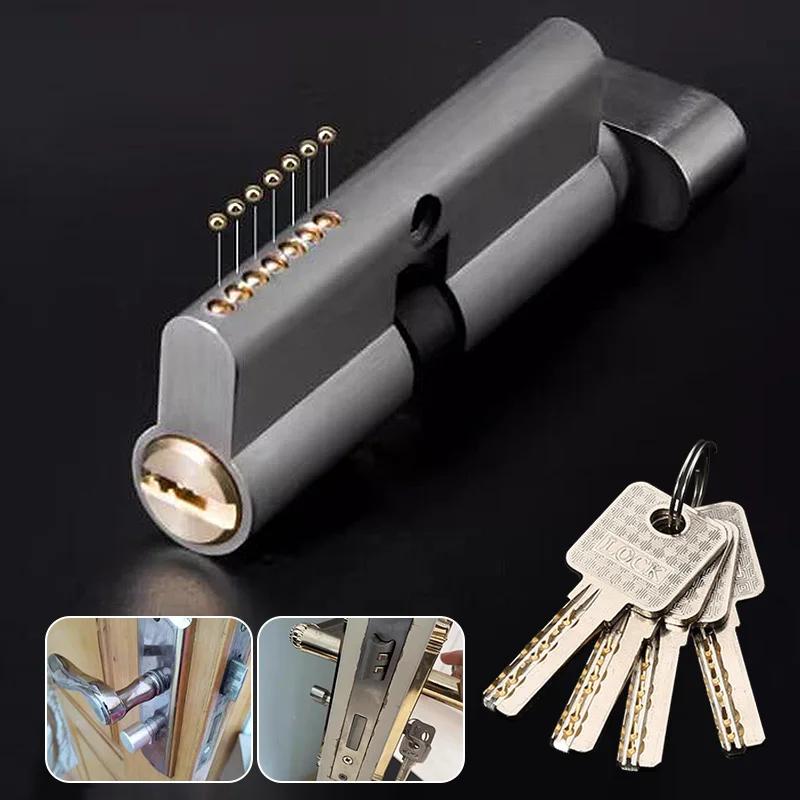 Door Lock Cylinder 70Mm/80Mm/90Mm Security Copper Lock Cylinder Interior Bedroom Living Handle Brass Key Locking 3/4/5 Keys New