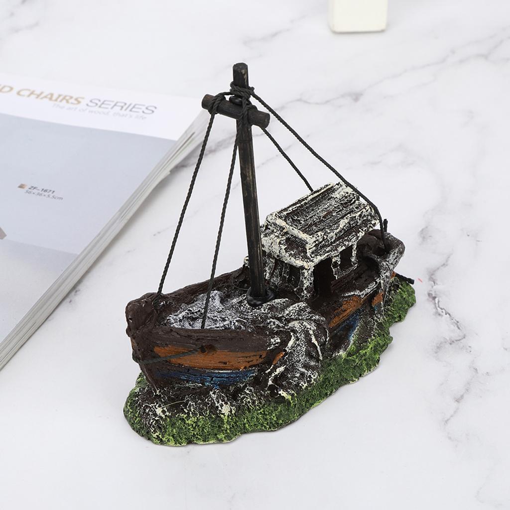 Resin Aquarium Artificial High Simulation Shipwreck Decoration Hide House Fish Tank Landscape Ornament