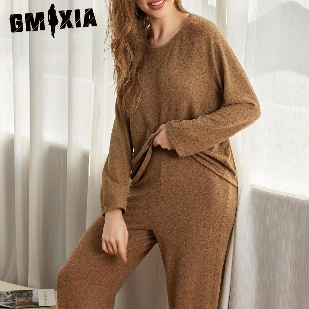 GMXIA Women's Homewear Suit Autumn and Winter Long-sleeved Drawstring Trousers Two-piece Suit Pajamas