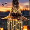 Halloween Hanging Decorations Lighted Witch Hat Chime LED Glowing Wizard with Yard Patio Decor Swinging Star Tassels Indoor Outdoor Porch