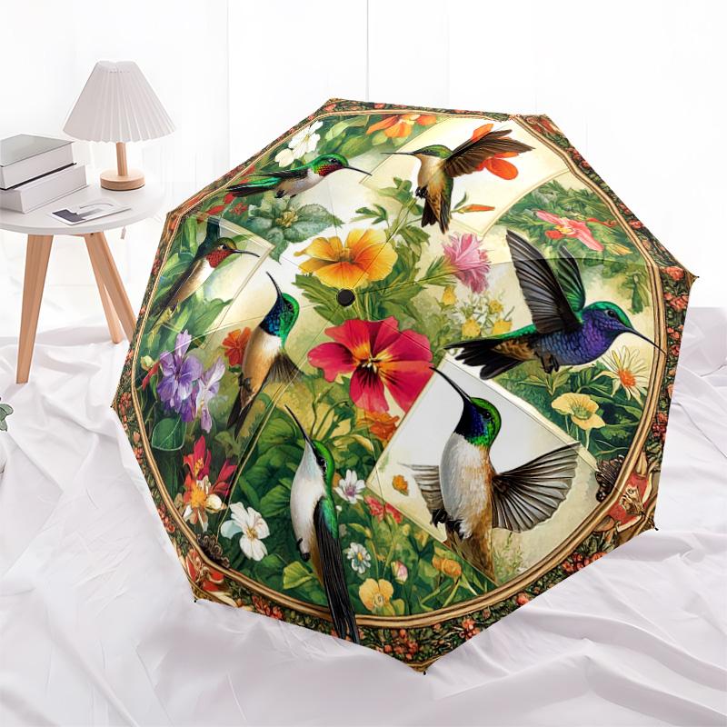 1 PC Automatic Folding Umbrella - Hummingbirds Pattern, Portable & Foldable Design with 8 Ribs, Christmas Birthday Gifts