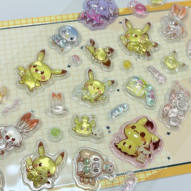 Cartoon Pokemon Pikachu 3D Stickers Cute Diy Mini Kawaii Puffy Stickers Scrapbook Laptop Phone Case Crystal Stickers
