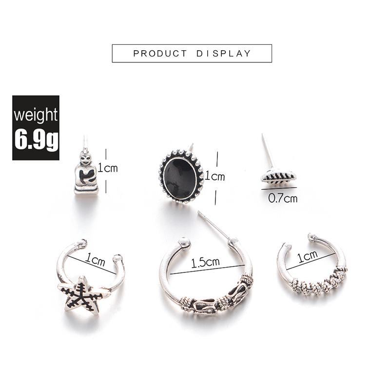6 Pair Women Bohemian Style Pentagram Leaves Earring Set