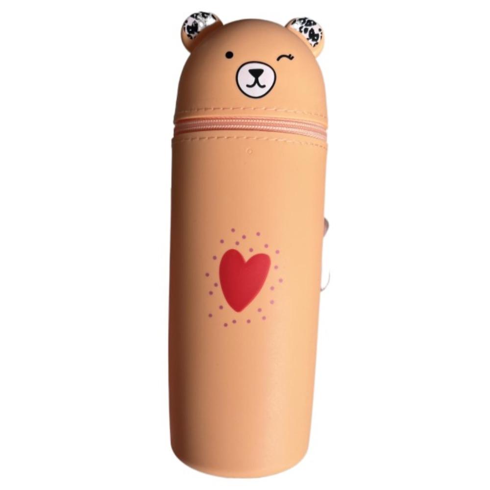Retractable Pencil Pouch Silicone Stationery Box Portable Cartoon Bear Pencil Case  Desk Organizers
