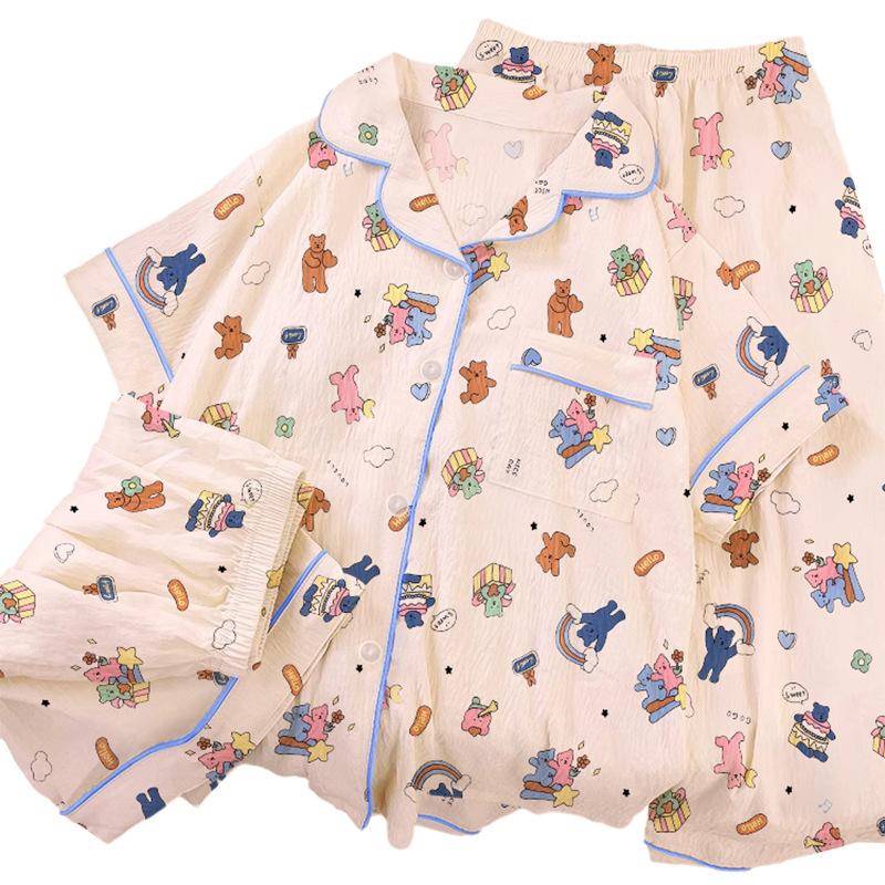 Mengqu Happy Bear Spring And Summer Pajamas Women'S Summer Short Sleeve Three-Piece Cute Loungewear