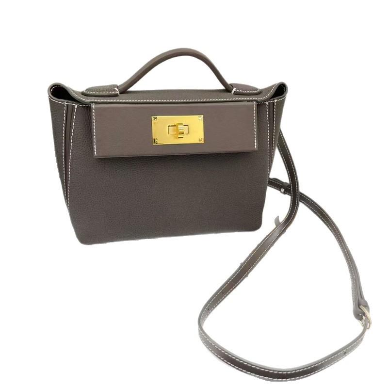 2026 Womens Genuine Leather Handbag With Suede Texture Lock Crossbody Or Top Handle Medium Square Shape