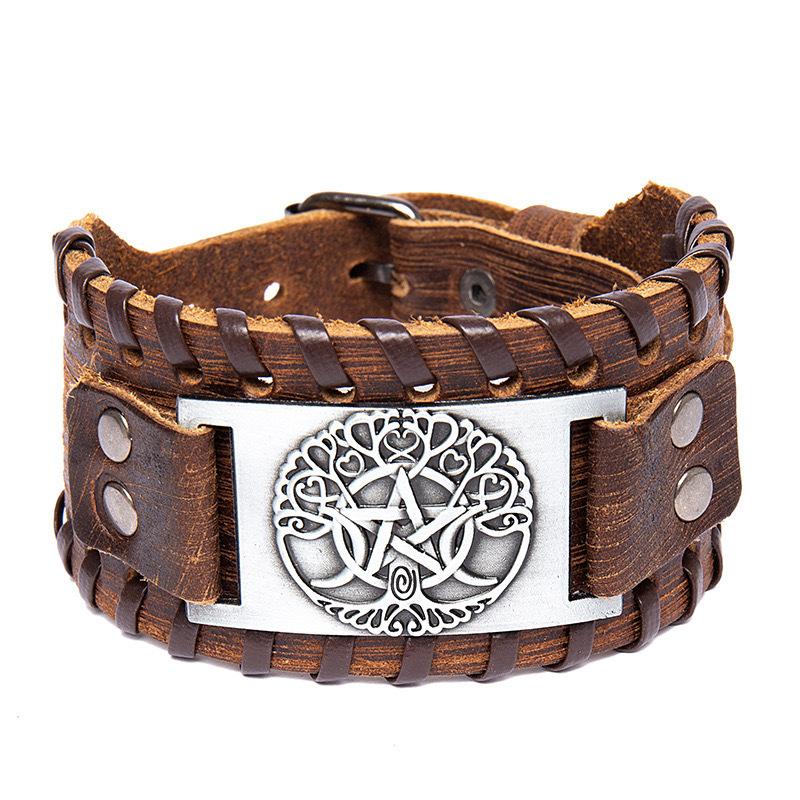 Vintage Norse Rune Leather Bracelet For Men Odin Symbol Punk Style Accessory