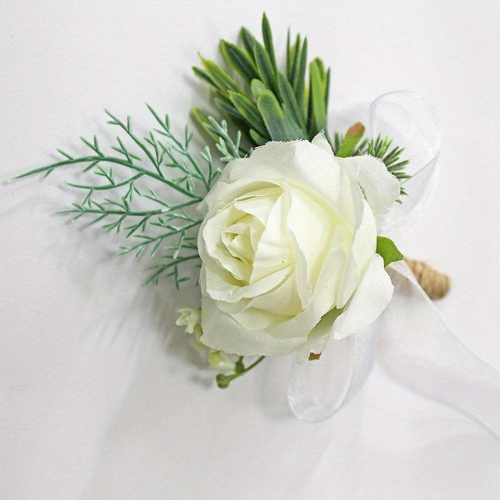 A Pair of Wedding Bridesmaids Simulated White Rose Corsage Wrist Flower Set