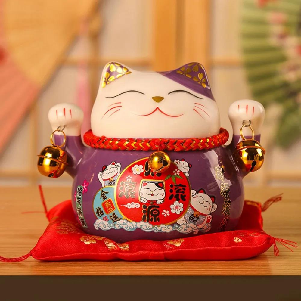 New 4.5 inch Lucky Cat Home Decorations Handmade Portable Fortune Cat Statue Ceramic Car Decorations Home Store