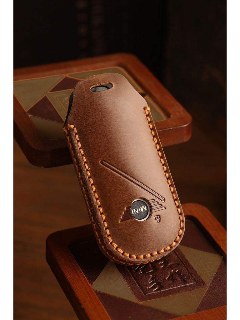 BMW Mini Genuine Leather Key Cover 2024 - Retro Cowhide Protective Sleeve