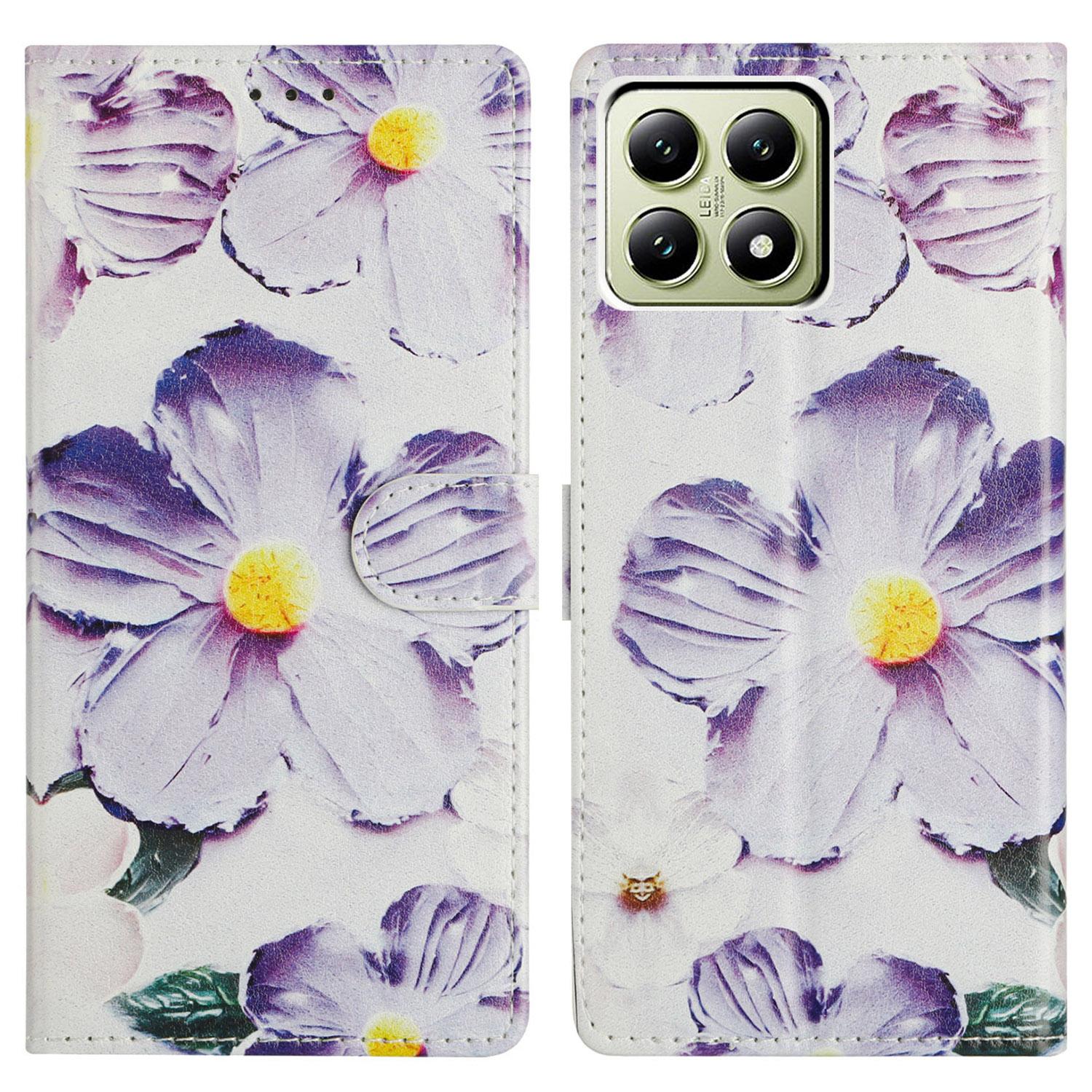 

For Xiaomi 14T Wallet Phone Case PU Leather Flip Cover with Stand Card Holder Painted Design Purple Flower