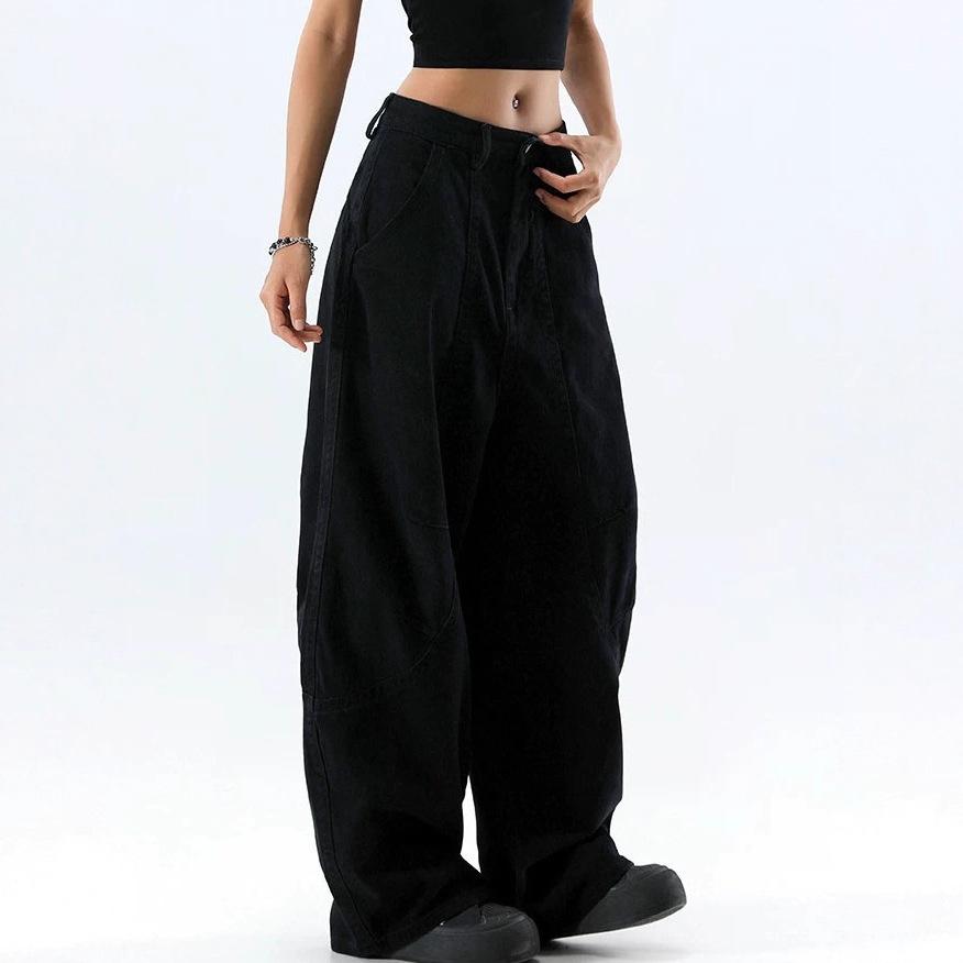 American black loose scimitar jeans women's summer new low-rise thin and drape wide-leg pants