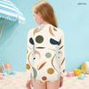 Girls Cream White High Neck Long Sleeve Front Zip Floral Printed One Piece Swimsuit