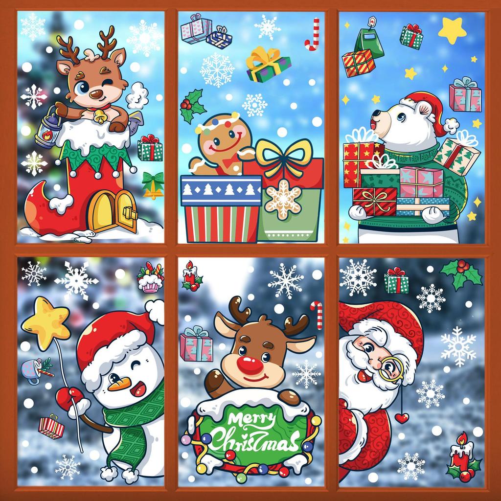 Vánoční dekorace Samolepky na okno Cartoon Elk Santa Claus Sněhulák Vánoční zrcadlové samolepky Veselé Vánoce Samolepka Nový rok